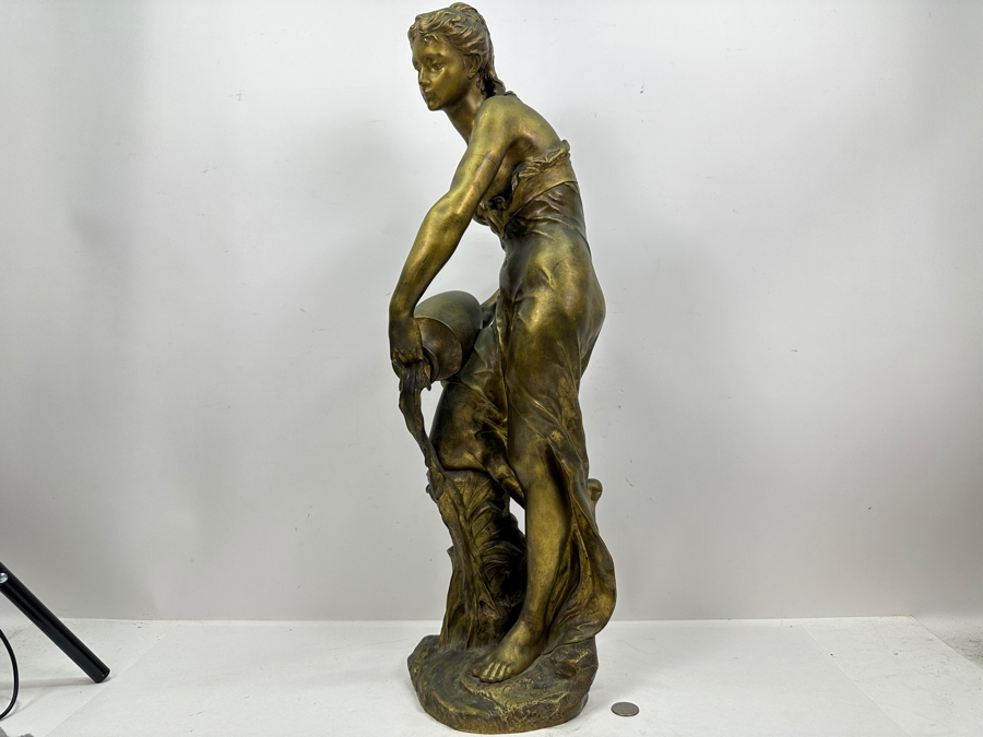 Jean-Baptiste Germain (1841-1910, French) Rare French Art Nouveau Gilt Bronze Sculpture Signed 'Germain JB  - Exposition Paris 1900' 26'H Weighs 31.0lbs [Photo 13]