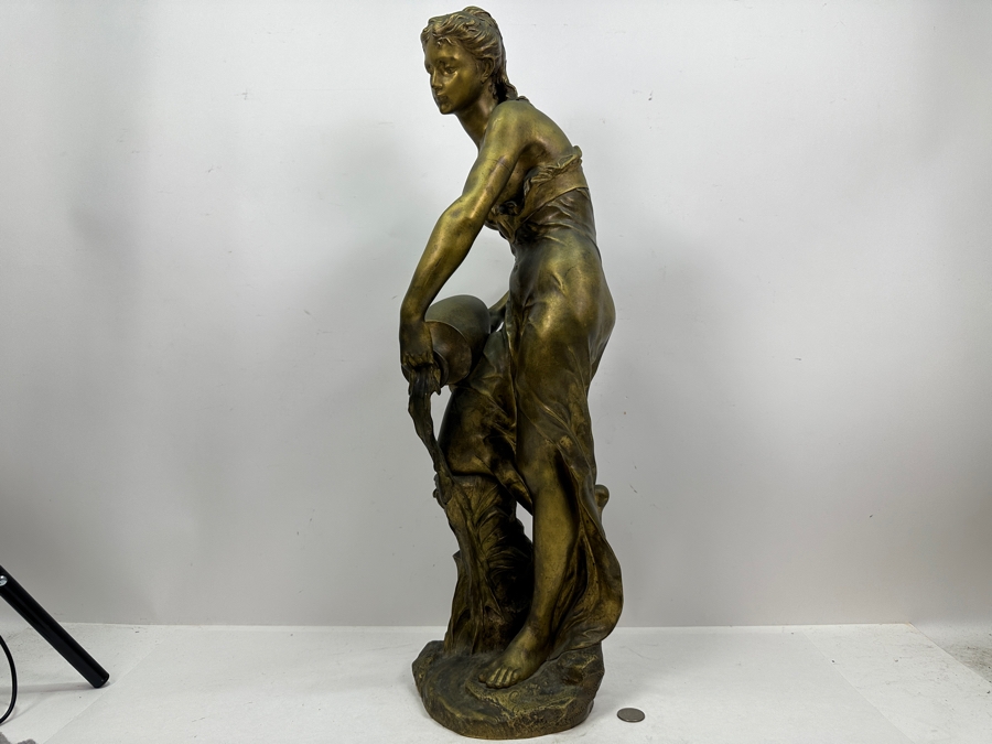 Jean-Baptiste Germain (1841-1910, French) Rare French Art Nouveau Gilt Bronze Sculpture Signed 'Germain JB  - Exposition Paris 1900' 26'H Weighs 31.0lbs [Photo 12]