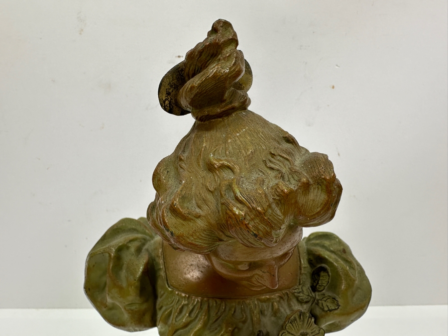 Vintage Art Nouveau Spelter Bronze Bust On Marble Base 11'H [Photo 6]