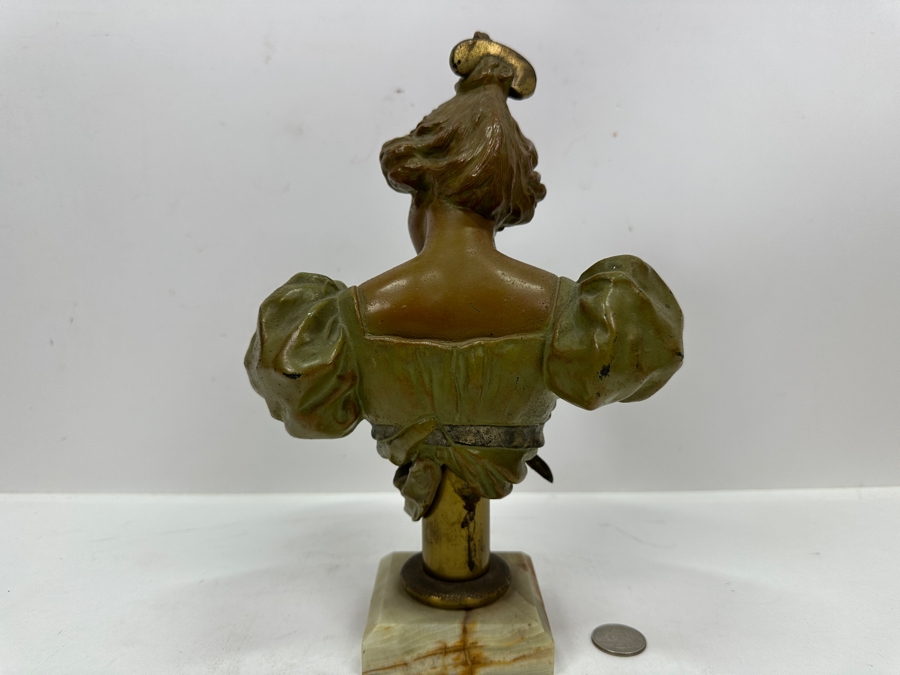 Vintage Art Nouveau Spelter Bronze Bust On Marble Base 11'H [Photo 10]