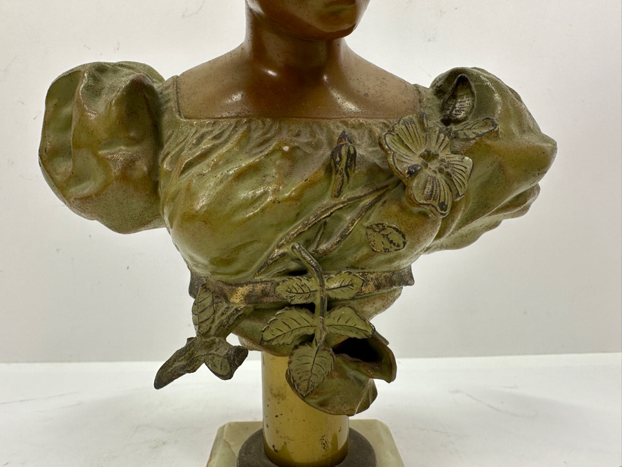 Vintage Art Nouveau Spelter Bronze Bust On Marble Base 11'H [Photo 3]