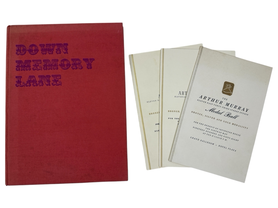 Just Added - Signed 1954 Hardcover Book Down Memory Lane: Arthur Murray's Picture Story Of Social Dancing Featuring Ballroom Dancers And (3) Programs For The 1958 Arthur Murray Medal Ball - See Photos For Autographs