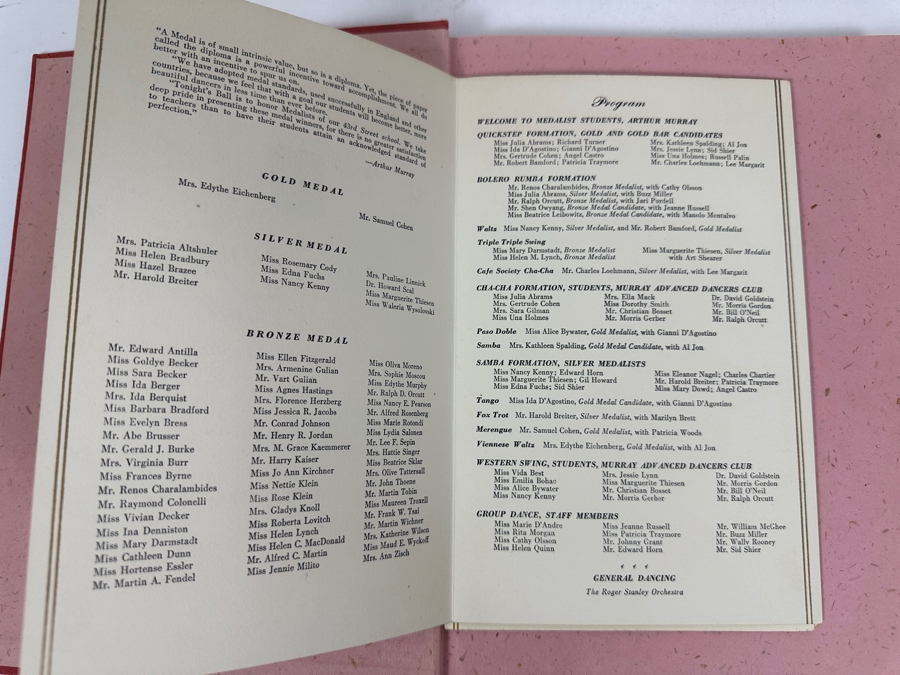 Just Added - Signed 1954 Hardcover Book Down Memory Lane: Arthur Murray's Picture Story Of Social Dancing Featuring Ballroom Dancers And (3) Programs For The 1958 Arthur Murray Medal Ball - See Photos For Autographs [Photo 14]