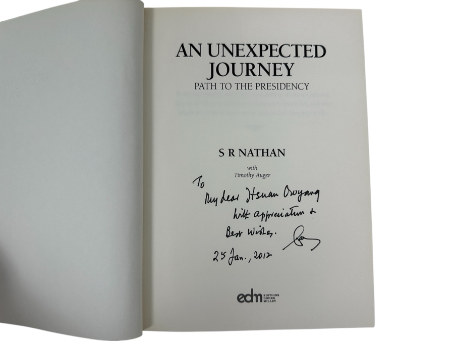 Just Added - Signed Hardcover Book An Unexpected Journey: Path To The Presidency By S R Nathan (1924-2016) Signed By S R Nathan, Former President of Singapore (Sellapan Ramanathan) [Photo 3]