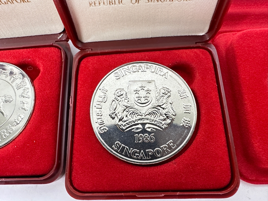 Just Added - Singapore Mint Uncirculated Coins: (2) 1986 $10 Coins, (2) 1989 $10 Coins & (2) 1990 $10 Coins - Total Of Six Coins [Photo 4]