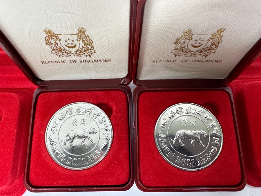 Just Added - Singapore Mint Uncirculated Coins: (2) 1986 $10 Coins, (2) 1989 $10 Coins & (2) 1990 $10 Coins - Total Of Six Coins [Photo 3]