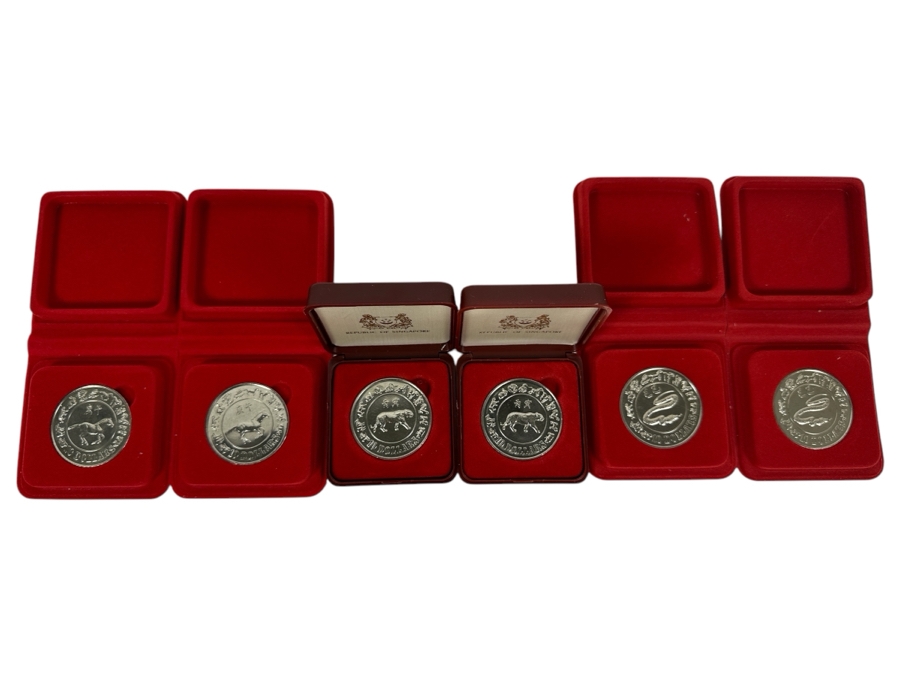Just Added - Singapore Mint Uncirculated Coins: (2) 1986 $10 Coins, (2) 1989 $10 Coins & (2) 1990 $10 Coins - Total Of Six Coins