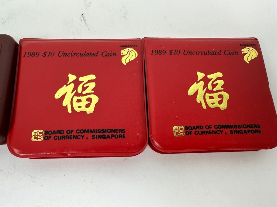 Just Added - Singapore Mint Uncirculated Coins: (2) 1986 $10 Coins, (2) 1989 $10 Coins & (2) 1990 $10 Coins - Total Of Six Coins [Photo 12]