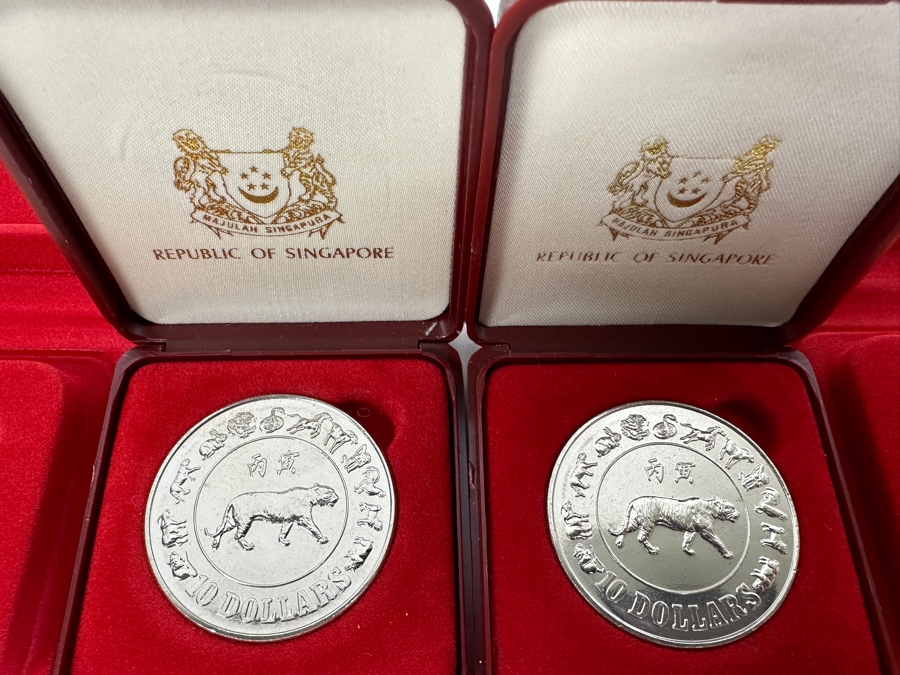 Just Added - Singapore Mint Uncirculated Coins: (2) 1986 $10 Coins, (2) 1989 $10 Coins & (2) 1990 $10 Coins - Total Of Six Coins [Photo 2]