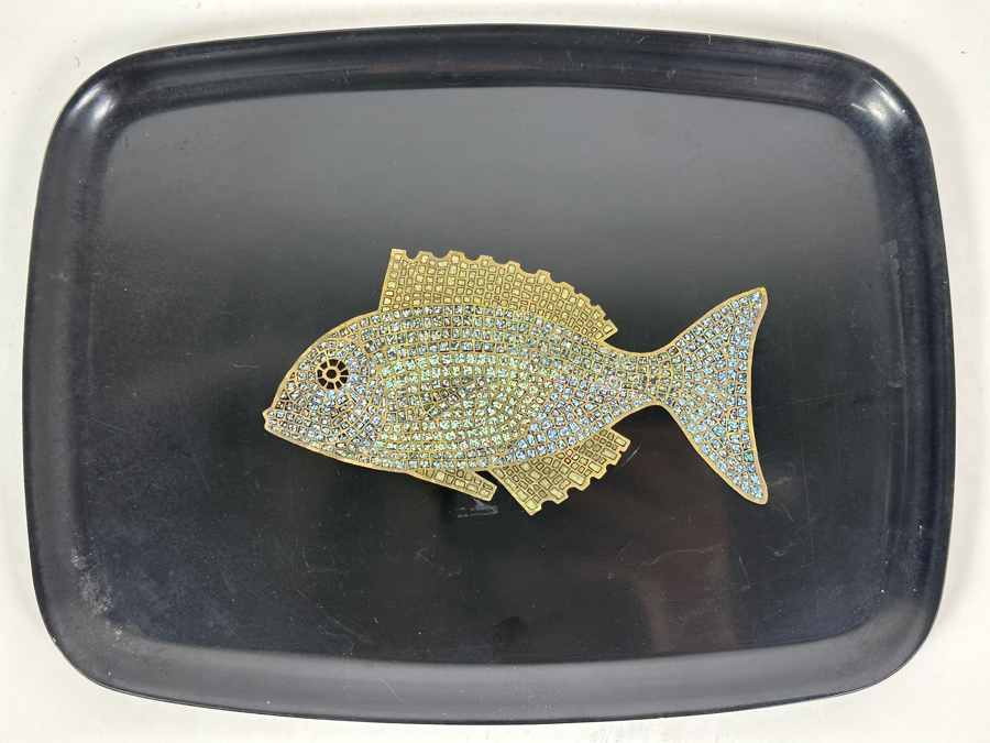 Vintage Couroc Of Monterey Inlaid Mother Of Pearl And Brass Fish Sculpin Tray 12.5 X 9.5 [Photo 3]