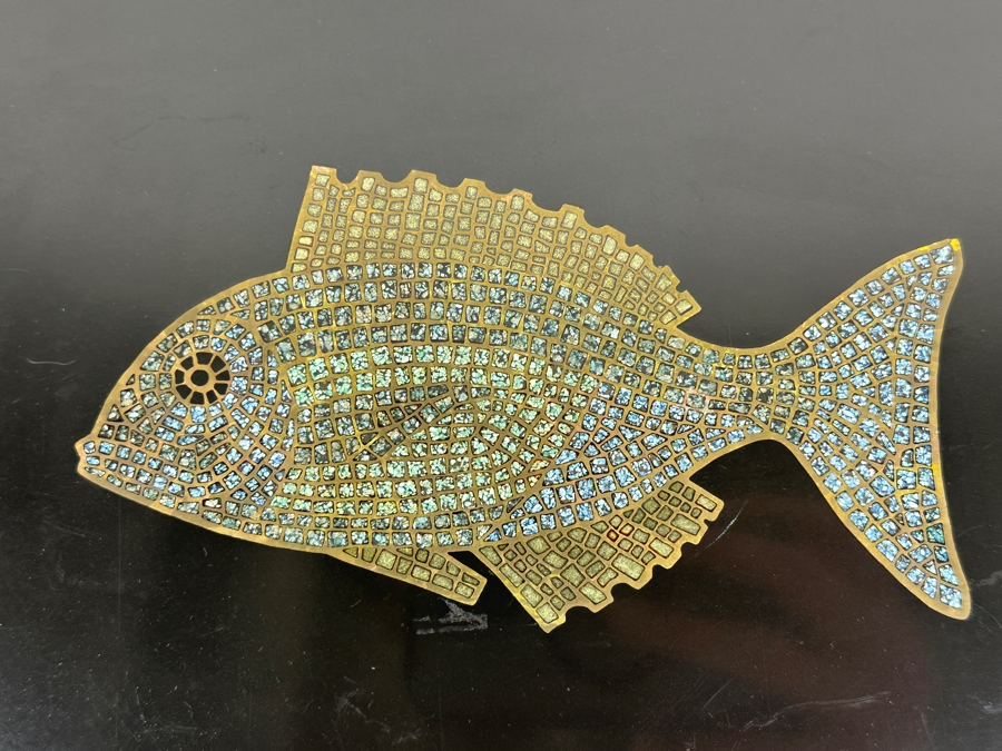 Vintage Couroc Of Monterey Inlaid Mother Of Pearl And Brass Fish Sculpin Tray 12.5 X 9.5 [Photo 5]