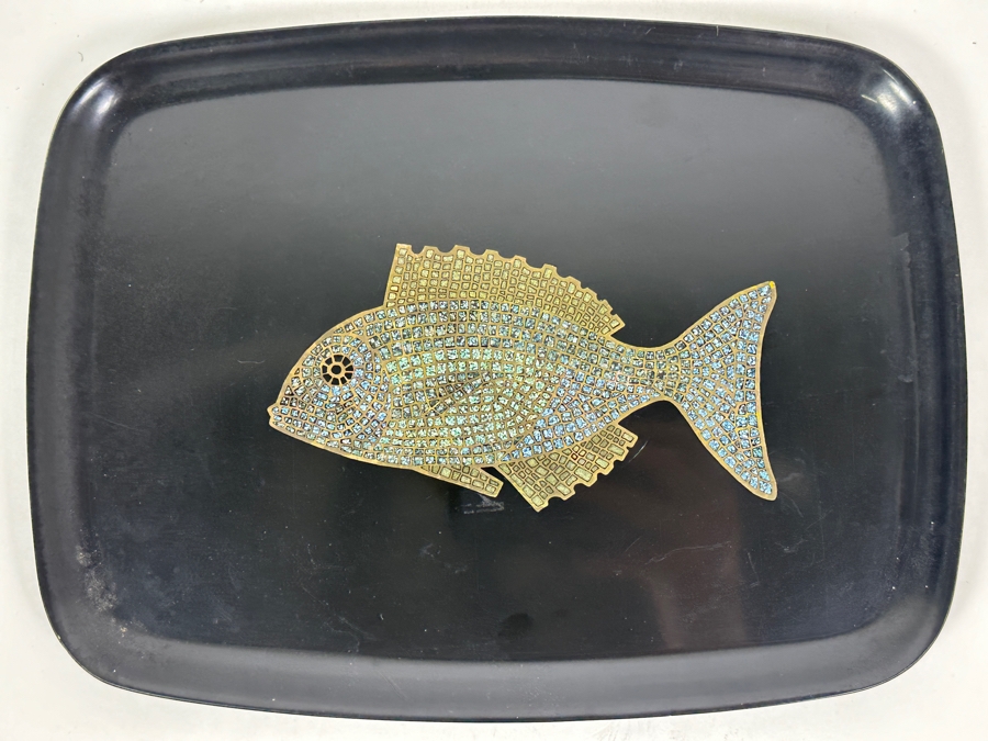 Vintage Couroc Of Monterey Inlaid Mother Of Pearl And Brass Fish Sculpin Tray 12.5 X 9.5 [Photo 4]