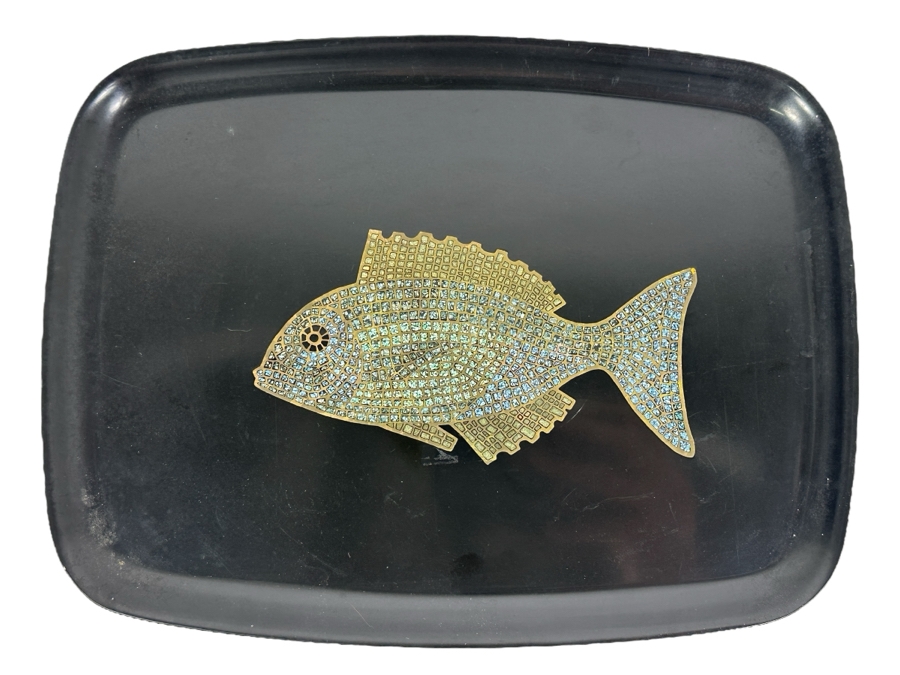 Vintage Couroc Of Monterey Inlaid Mother Of Pearl And Brass Fish Sculpin Tray 12.5 X 9.5
