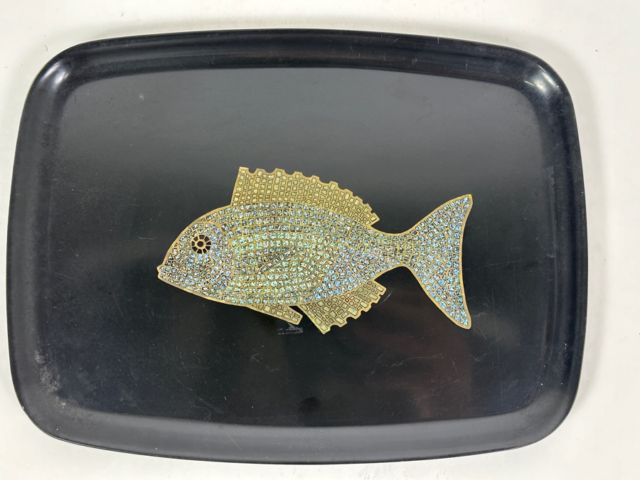 Vintage Couroc Of Monterey Inlaid Mother Of Pearl And Brass Fish Sculpin Tray 12.5 X 9.5 [Photo 2]