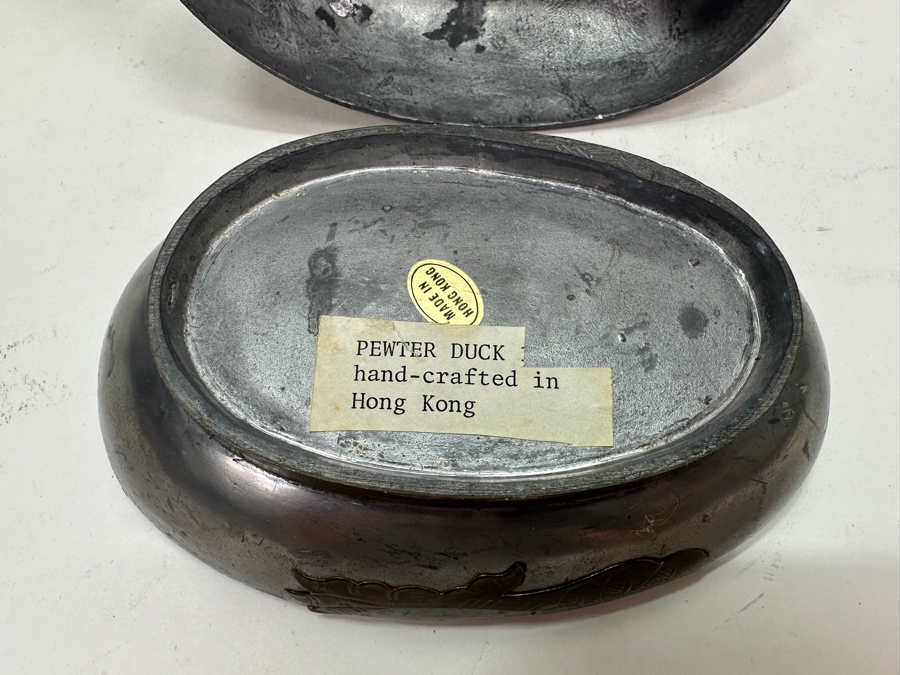 (4) Vintage Hong Kong Handmade Pewter Ducks Boxes With Brass Overlay [Photo 6]