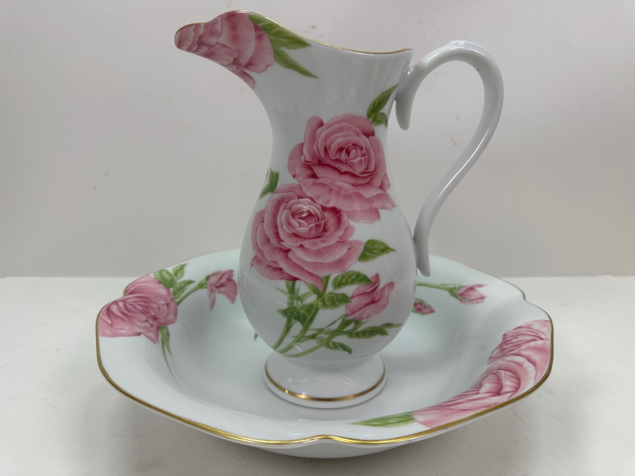 Givenchy Rose By Givenchy Pitcher & Wash Basin Bowl For The Franklin Mint 12W X 9.25H [Photo 3]