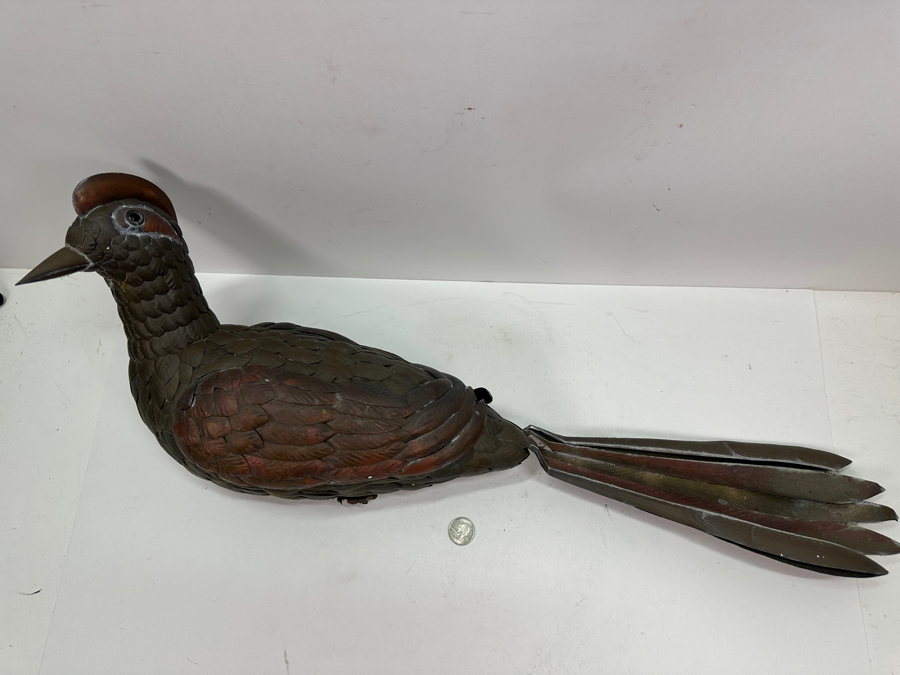 Large Handmade Copper And Brass Bird Garden Sculpture - Needs Rod For Support And Display 29'L [Photo 2]