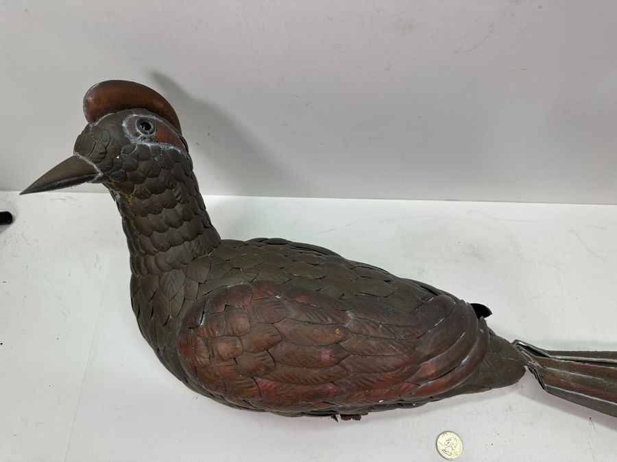 Large Handmade Copper And Brass Bird Garden Sculpture - Needs Rod For Support And Display 29'L [Photo 3]