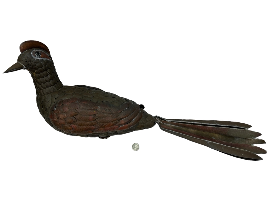 Large Handmade Copper And Brass Bird Garden Sculpture - Needs Rod For Support And Display 29'L