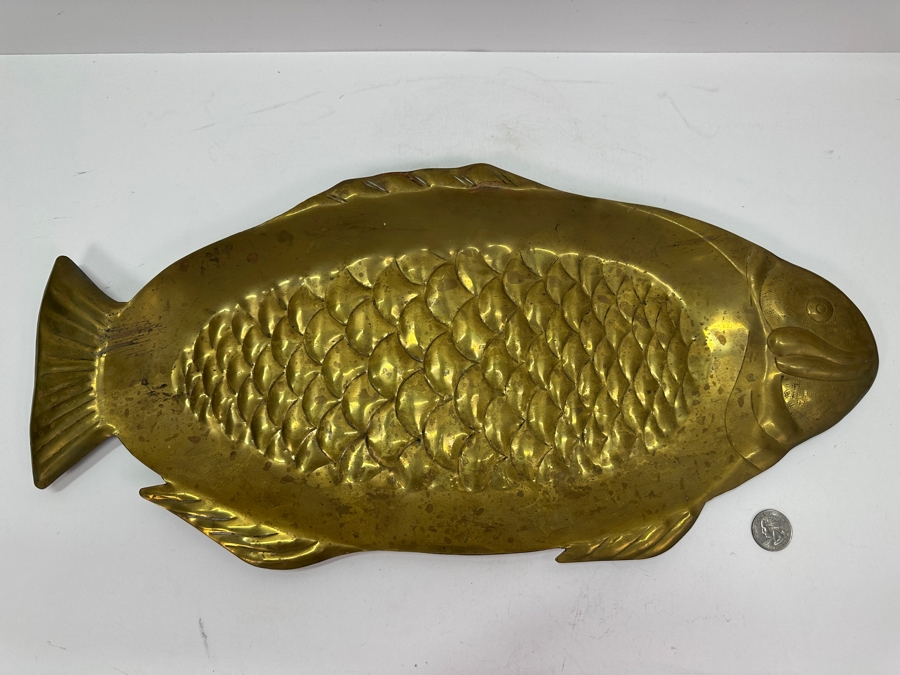 Hand Hammered Brass Fish Serving Platter 20 X 9.5 [Photo 2]