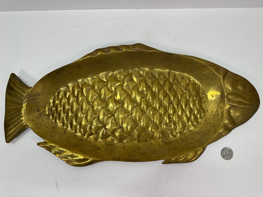 Hand Hammered Brass Fish Serving Platter 20 X 9.5 [Photo 3]