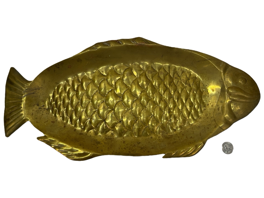 Hand Hammered Brass Fish Serving Platter 20 X 9.5