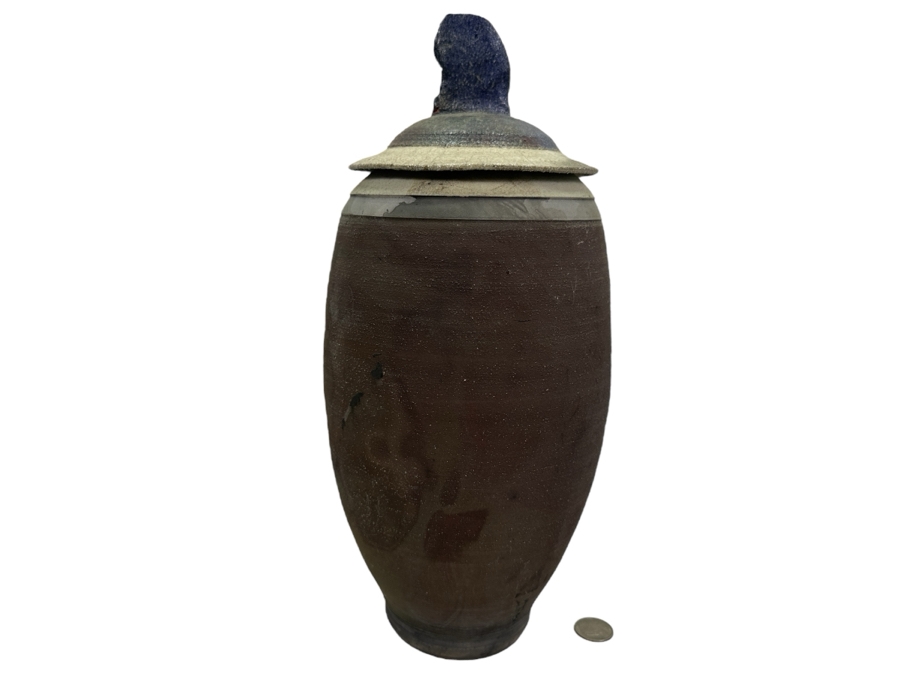 Howard Costantino Raku Studio Pottery Jar With Lid 14'H Dated 1993