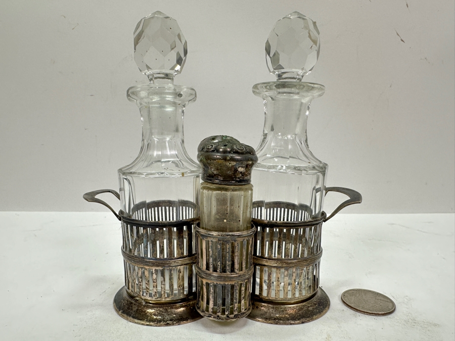 Vintage Sterling Silver / Crystal Cruet Set By Webster Company 5W X 5.25H [Photo 2]