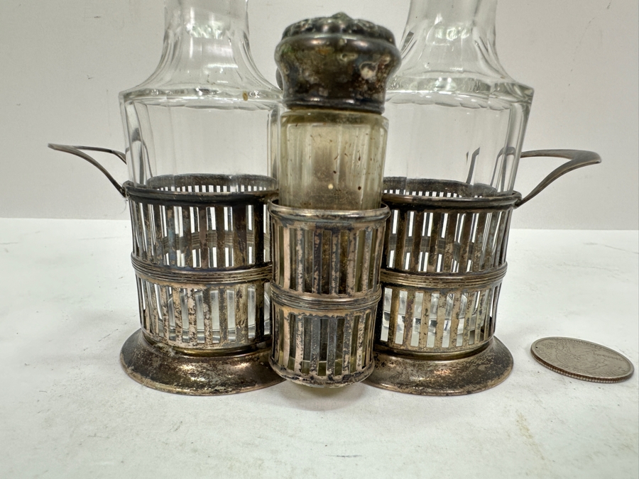 Vintage Sterling Silver / Crystal Cruet Set By Webster Company 5W X 5.25H [Photo 3]