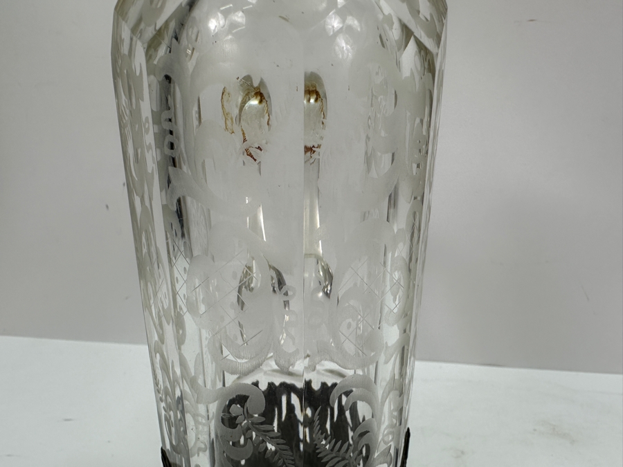 Stunning Mauser Company Sterling Silver Repousse Etched Crystal Liquor Bottle With Stopper 11.5'H [Photo 13]