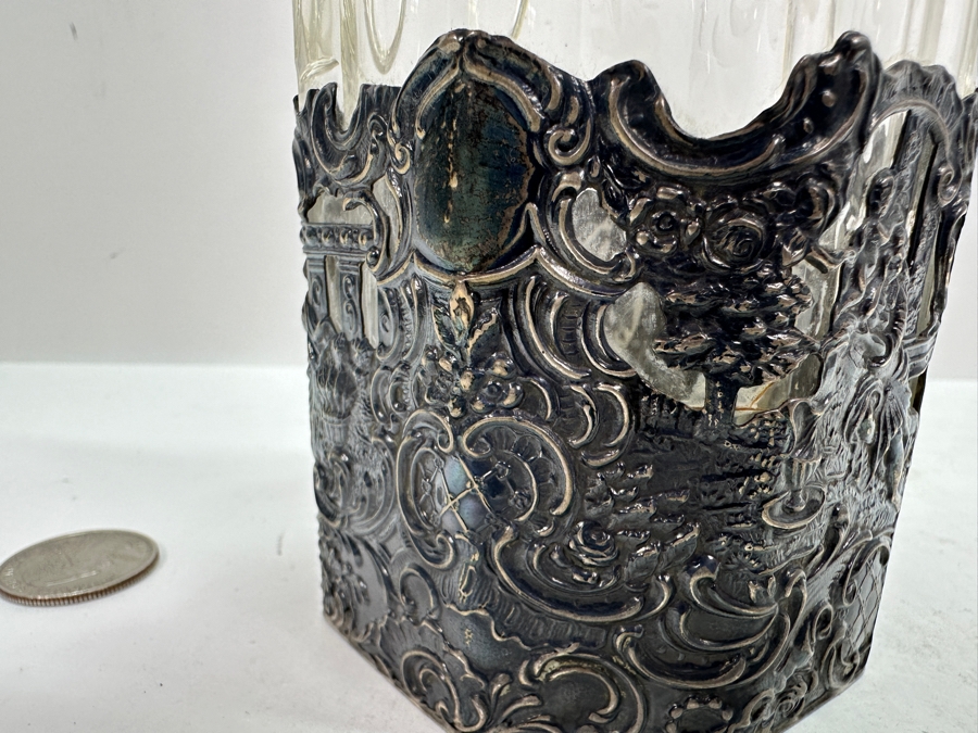 Stunning Mauser Company Sterling Silver Repousse Etched Crystal Liquor Bottle With Stopper 11.5'H [Photo 8]