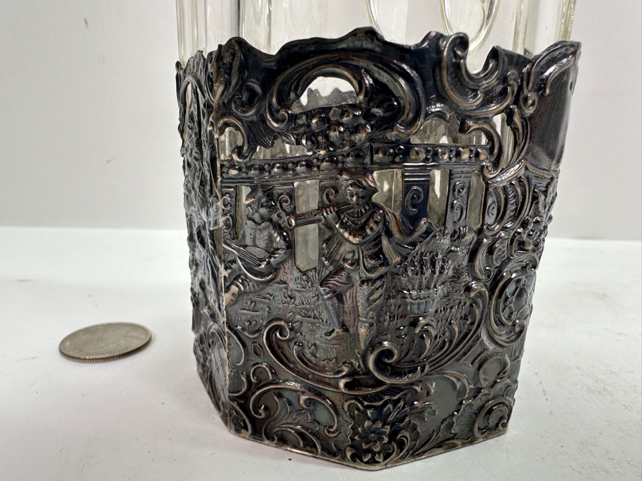 Stunning Mauser Company Sterling Silver Repousse Etched Crystal Liquor Bottle With Stopper 11.5'H [Photo 5]