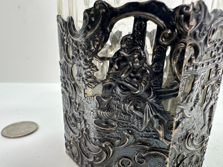 Stunning Mauser Company Sterling Silver Repousse Etched Crystal Liquor Bottle With Stopper 11.5'H [Photo 7]