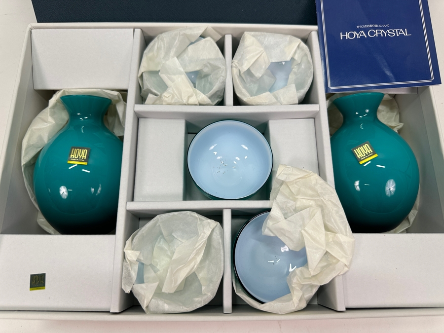 New Japanese Hoya Crystal Sake Set With Box [Photo 2]