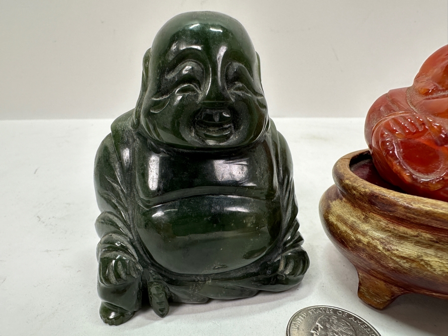 Pair Of Vintage Carved Stone Happy Buddhas 3'H 475g [Photo 3]
