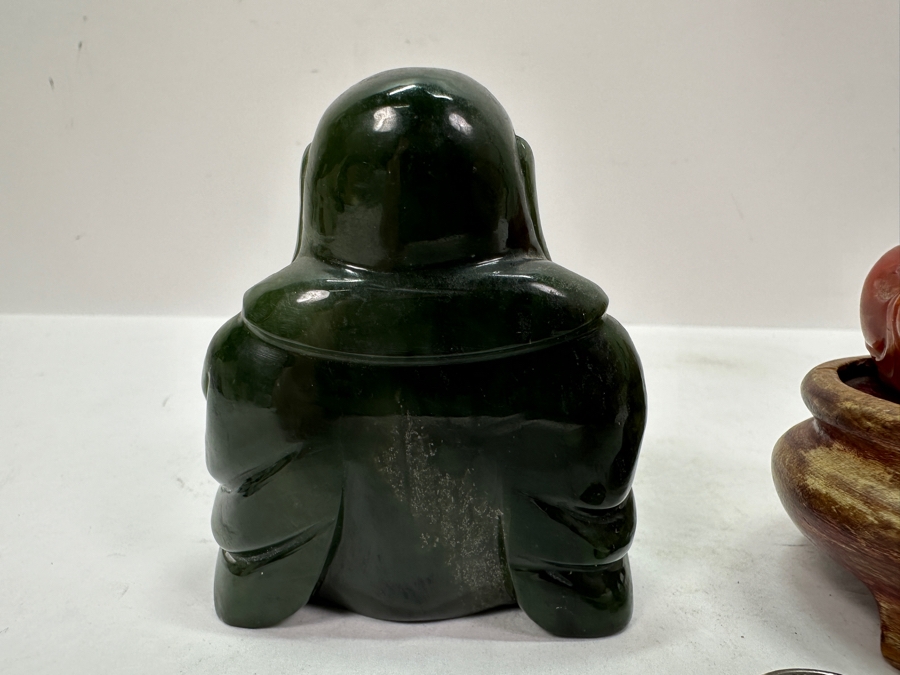Pair Of Vintage Carved Stone Happy Buddhas 3'H 475g [Photo 4]