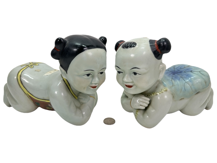 Pair Of Vintage Chinese Porcelain Opium Pillows Headrests 9'W X 6'H [Photo 1]