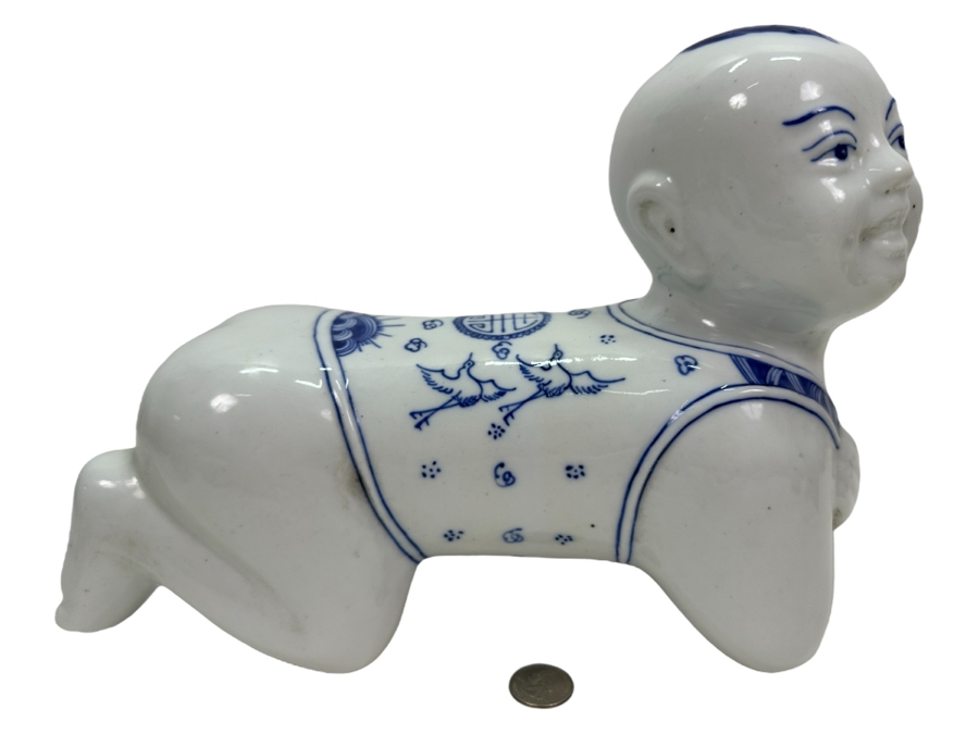 Large Chinese Blue & White Porcelain Opium Pillow Headrest 12L X 9H [Photo 1]