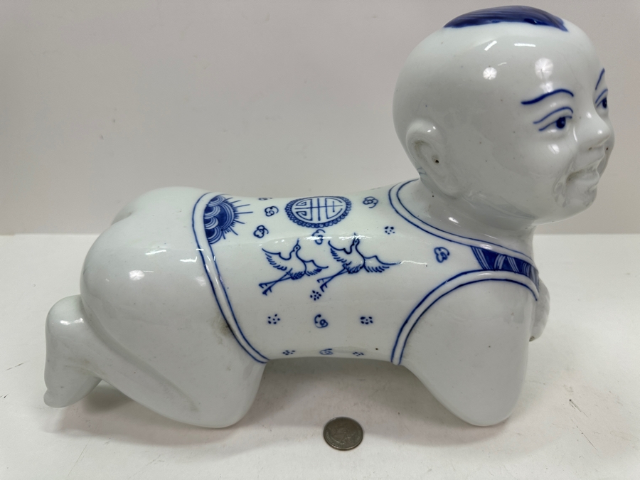 Large Chinese Blue & White Porcelain Opium Pillow Headrest 12L X 9H [Photo 3]