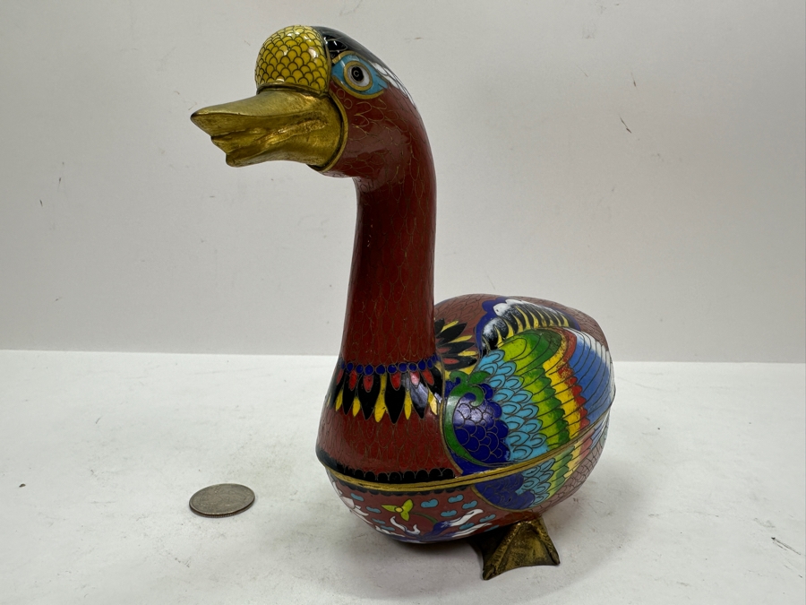Vintage Chinese Cloisonne Duck Box 6.5W X 6H [Photo 3]
