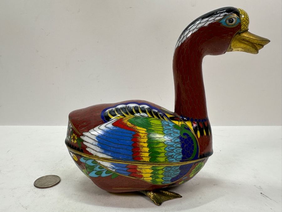Vintage Chinese Cloisonne Duck Box 6.5W X 6H [Photo 4]
