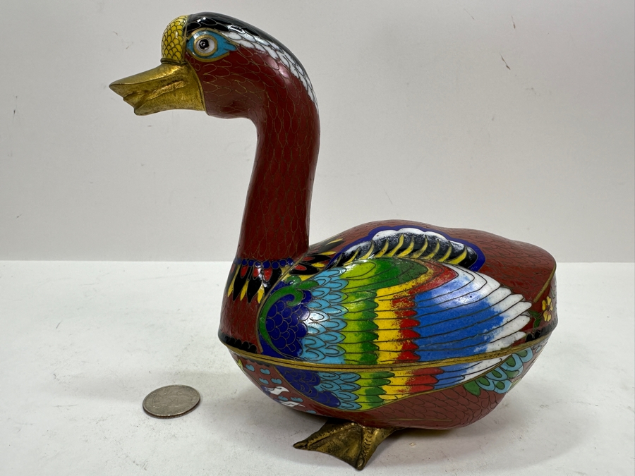 Vintage Chinese Cloisonne Duck Box 6.5W X 6H [Photo 2]