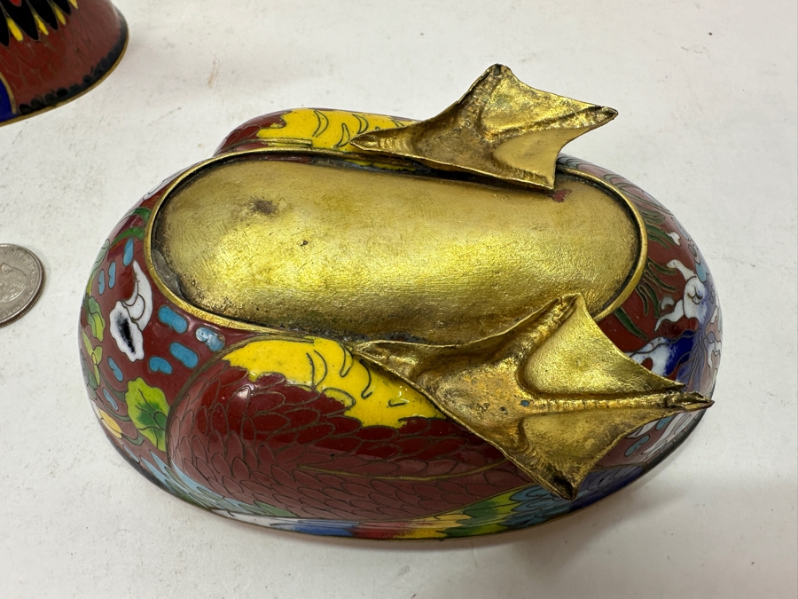 Vintage Chinese Cloisonne Duck Box 6.5W X 6H [Photo 7]