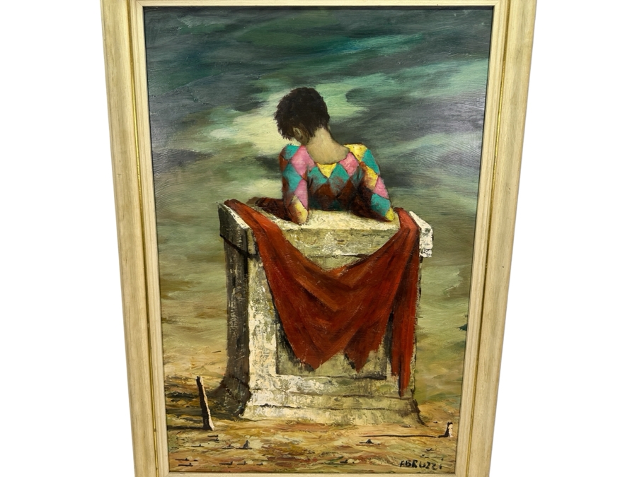 Harold Stephenson (1908-1974, American) Original Oil Painting Of Jester On Board Signed Abruzzi 24 X 36 Framed 29 X 41