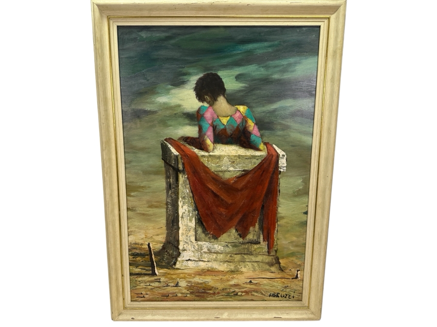 Harold Stephenson (1908-1974, American) Original Oil Painting Of Jester On Board Signed Abruzzi 24 X 36 Framed 29 X 41 [Photo 2]