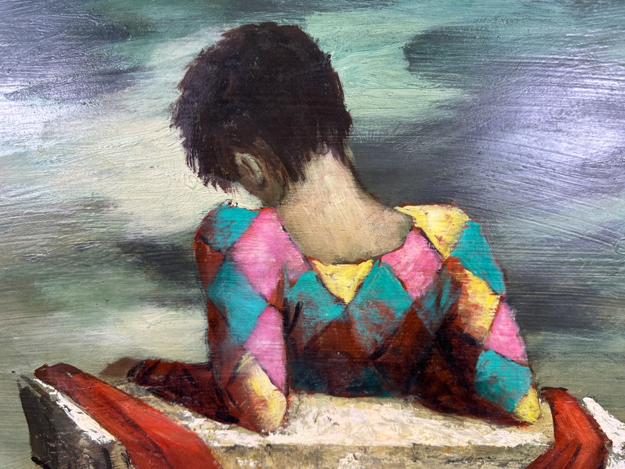 Harold Stephenson (1908-1974, American) Original Oil Painting Of Jester On Board Signed Abruzzi 24 X 36 Framed 29 X 41 [Photo 3]