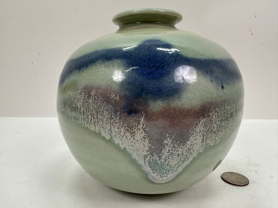 Signed Glazed Art Pottery Vase 6'H [Photo 2]