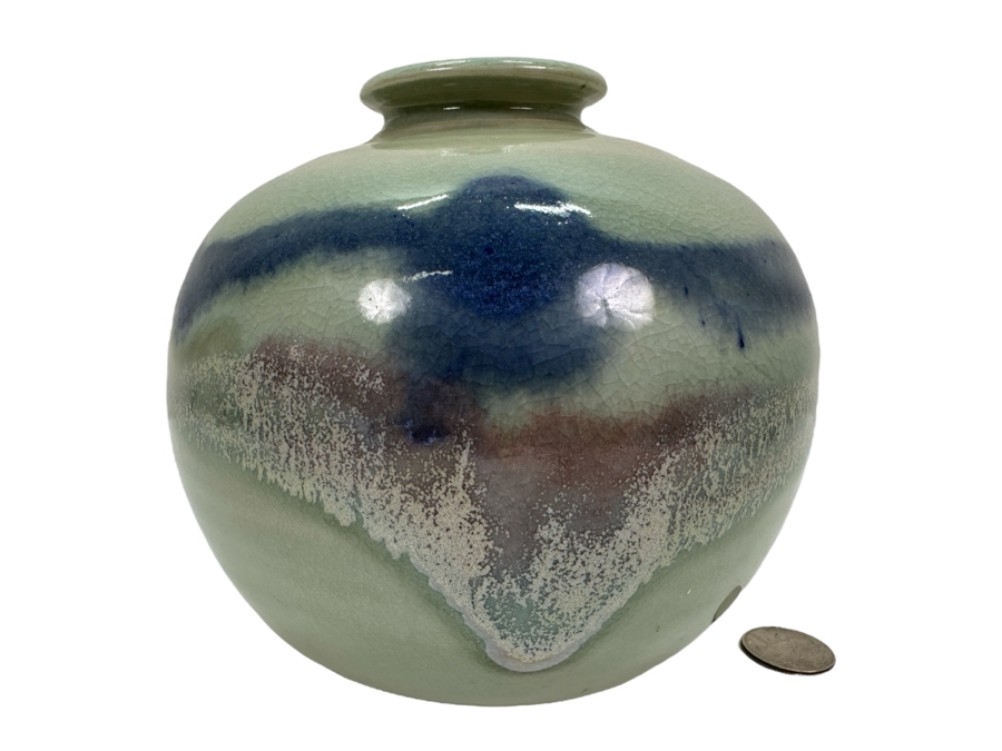 Signed Glazed Art Pottery Vase 6'H [Photo 1]