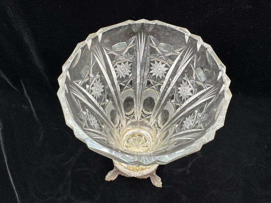 Vintage Mid-Century Lovensky & Lovensky Crystal Brass Footed Vase 10.5'H [Photo 5]