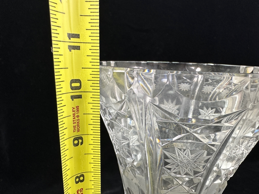 Vintage Mid-Century Lovensky & Lovensky Crystal Brass Footed Vase 10.5'H [Photo 8]